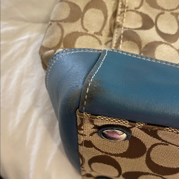 Coach Hamptons Brown and Blue Monogram Tote Bag - Picture 14 of 14